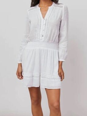 Rails Jasmine White Long-Sleeve Tiered Mini Dress Size M
